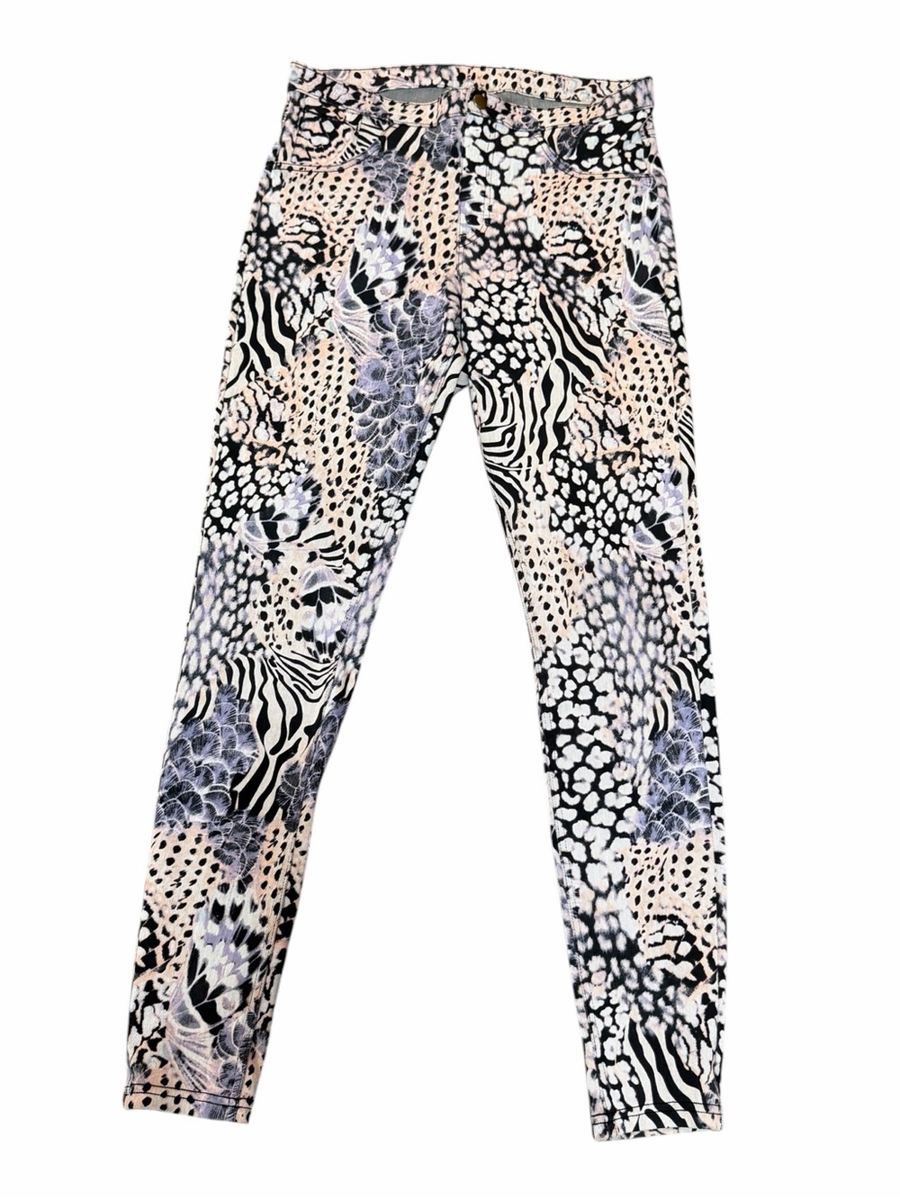 Zezab Jeggings Womens M Multicolor Animal Print Twill Stretch Pockets Skinny Leg